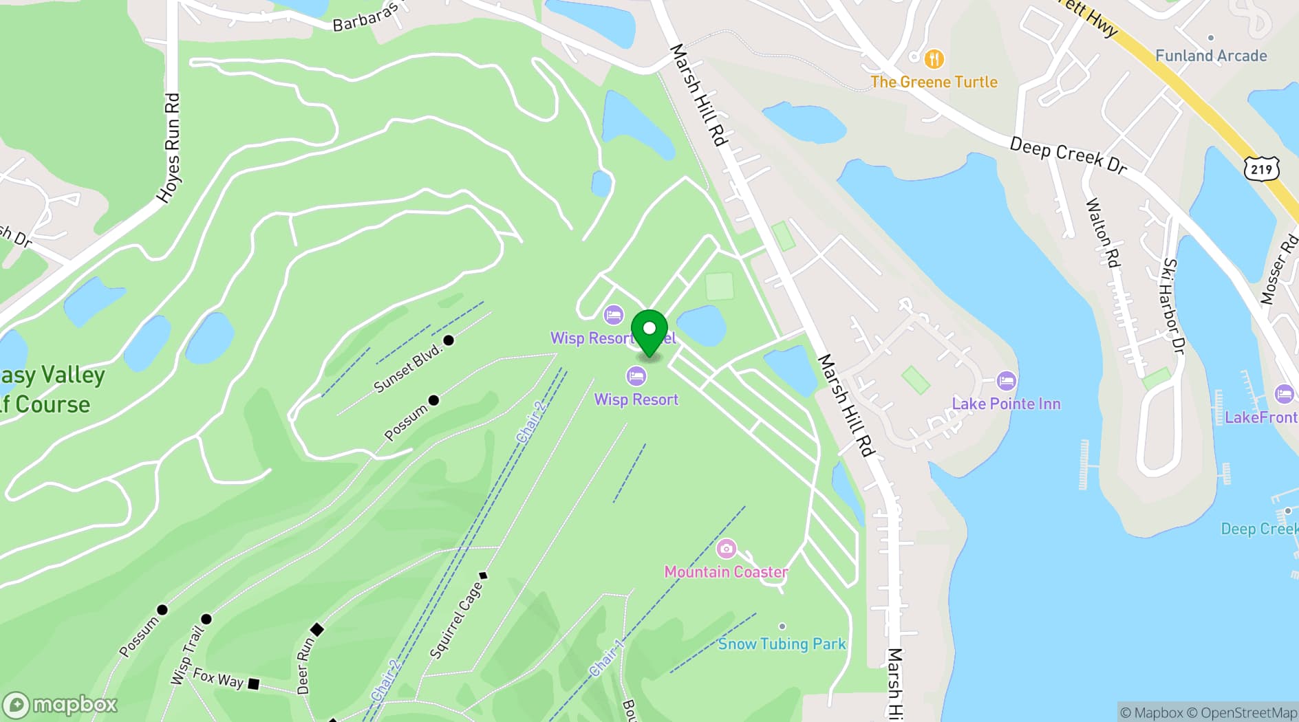 Map showing Wisp Resort