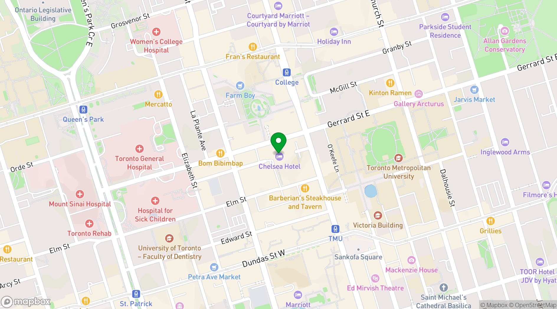 Map showing Chelsea Hotel Toronto