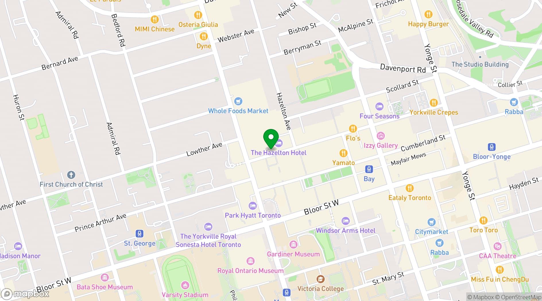 Map showing The Hazelton Hotel Toronto
