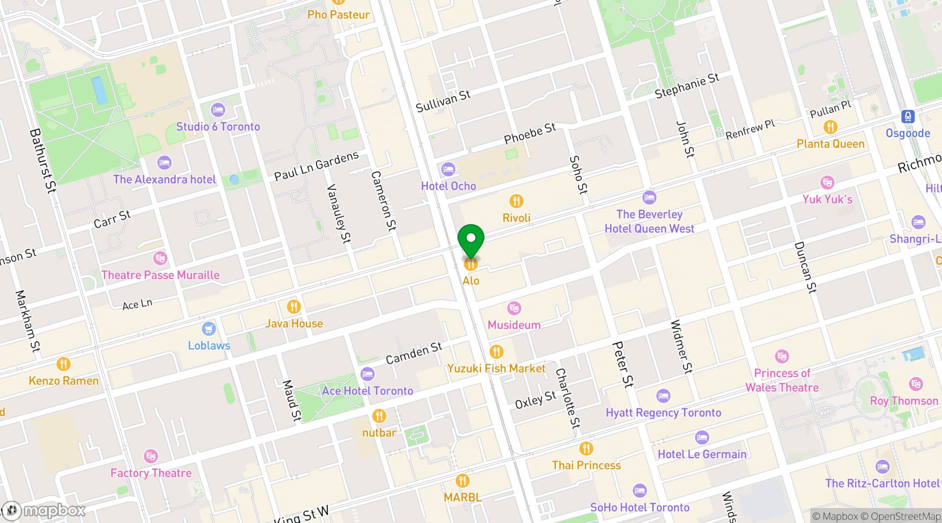 Map showing Alo Restaurant