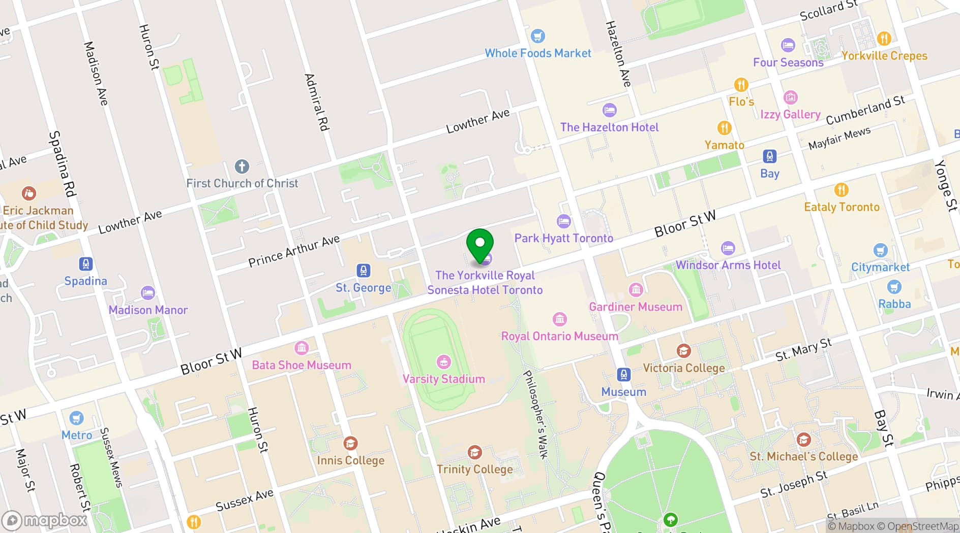 Map showing The Yorkville Royal Sonesta Hotel Toronto