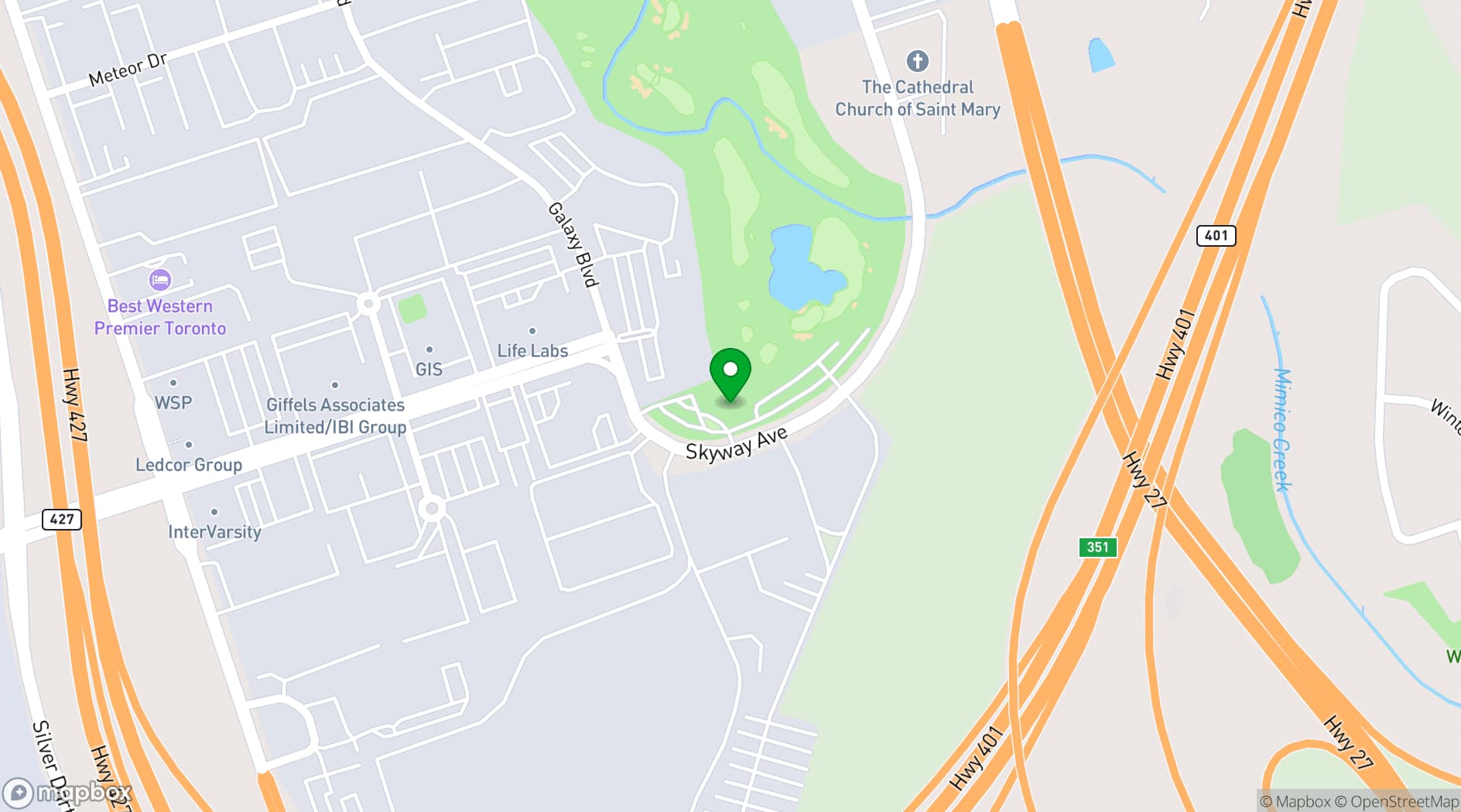Map showing The Vue Event Venue