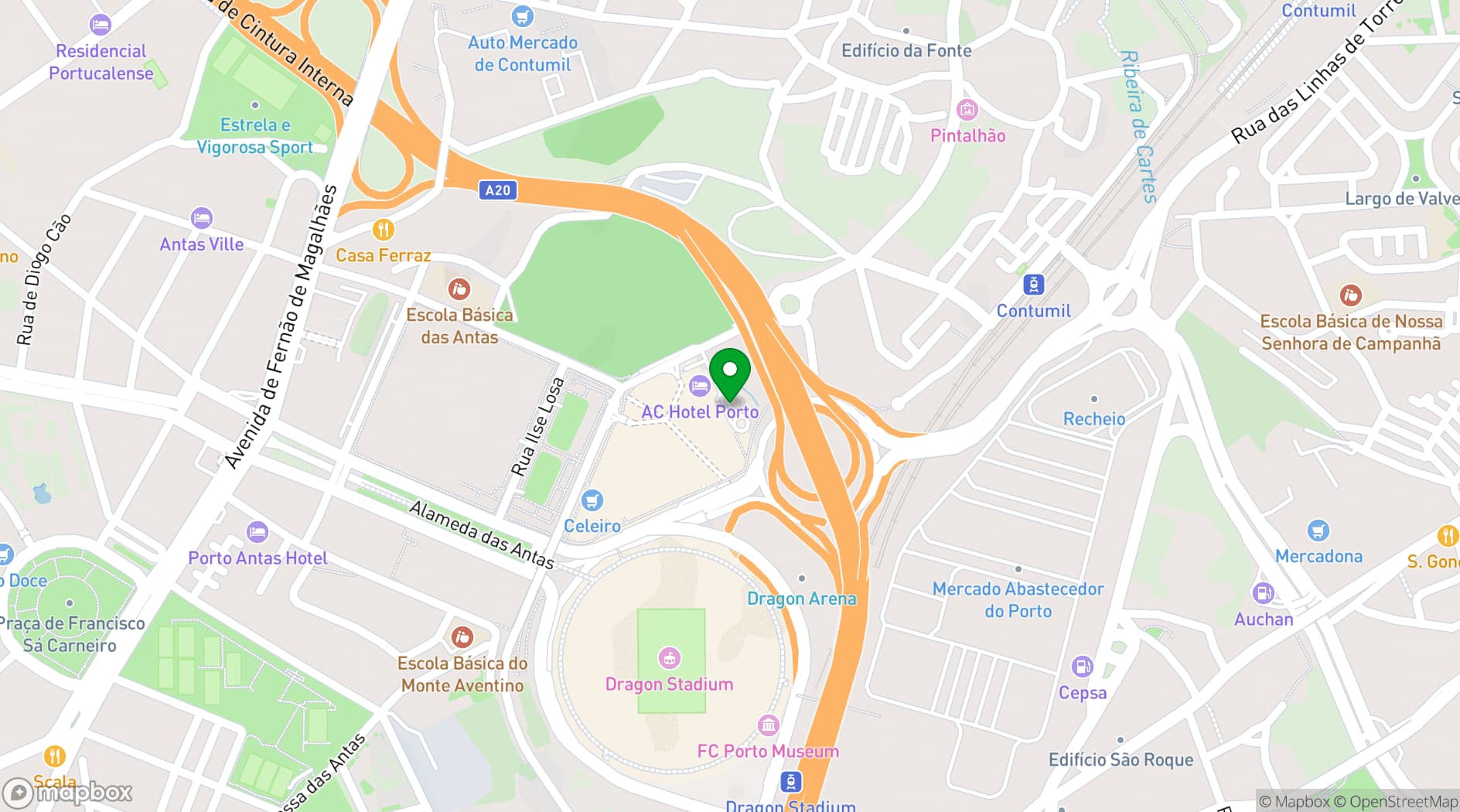 Map showing AC Hotel Porto