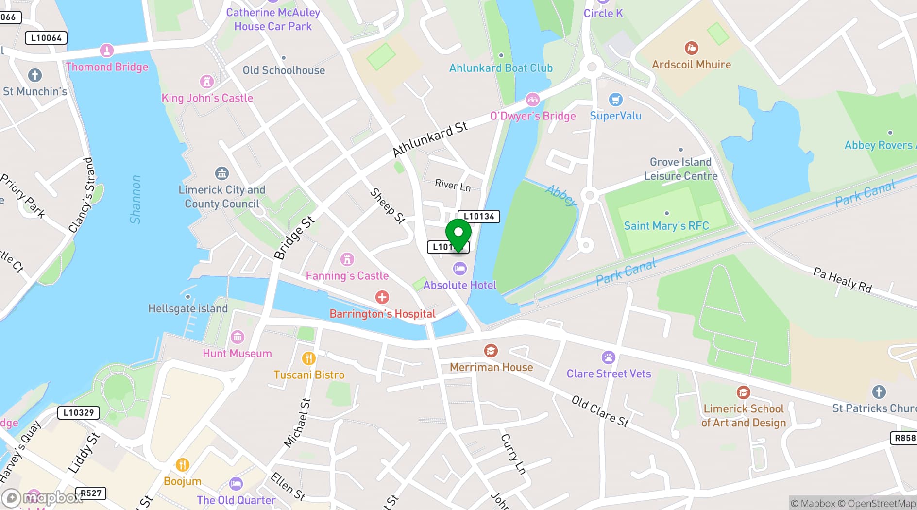 Map showing Absolute Hotel Limerick