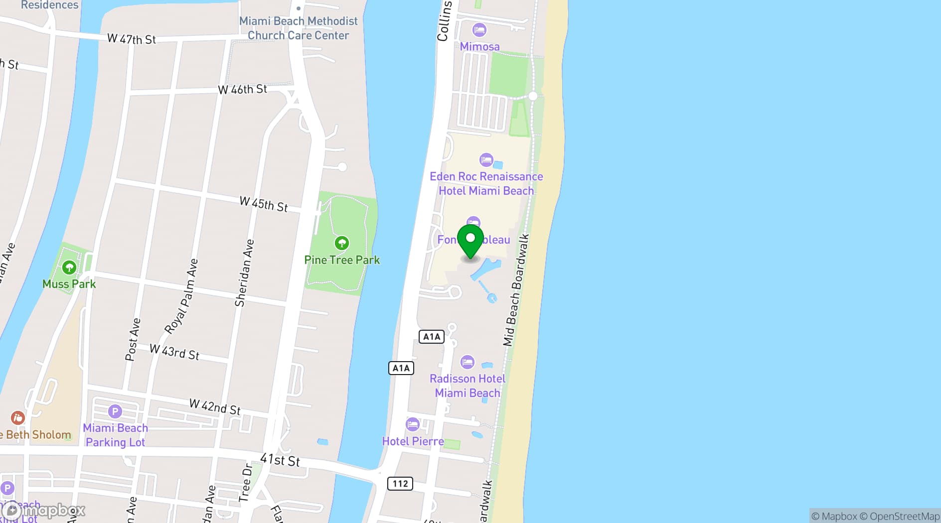 Map showing  Fontainebleau Resort Miami Beach
