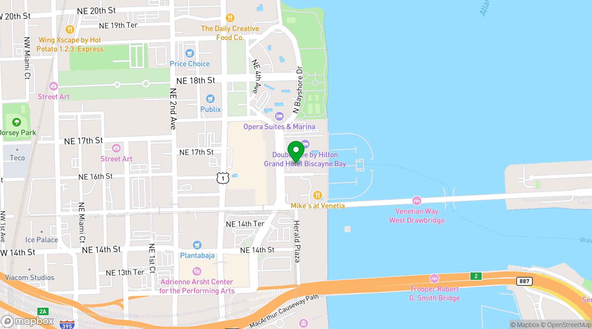 Map showing Miami Marriott Biscayne Bay