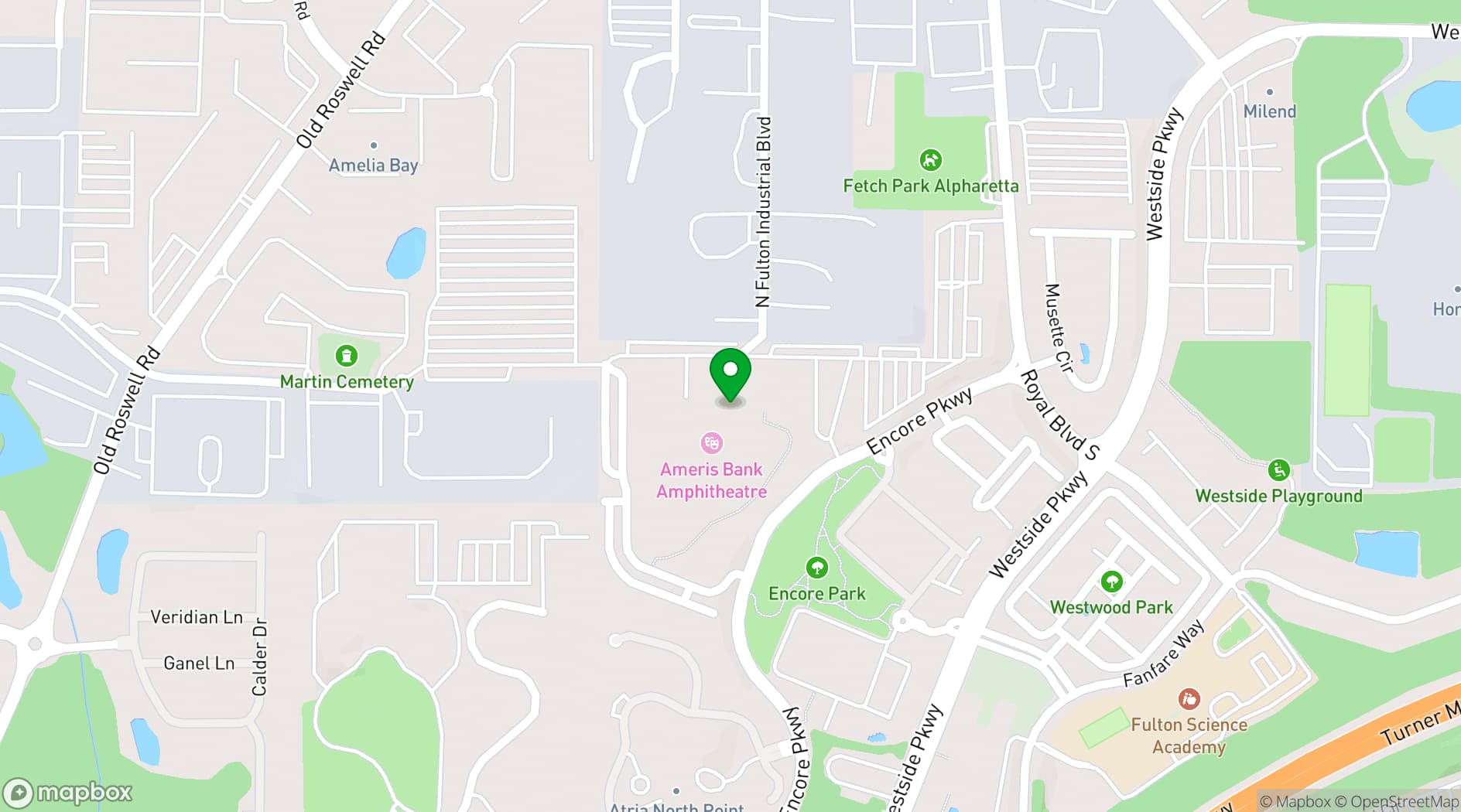 Map showing Ameris Bank Amphitheater