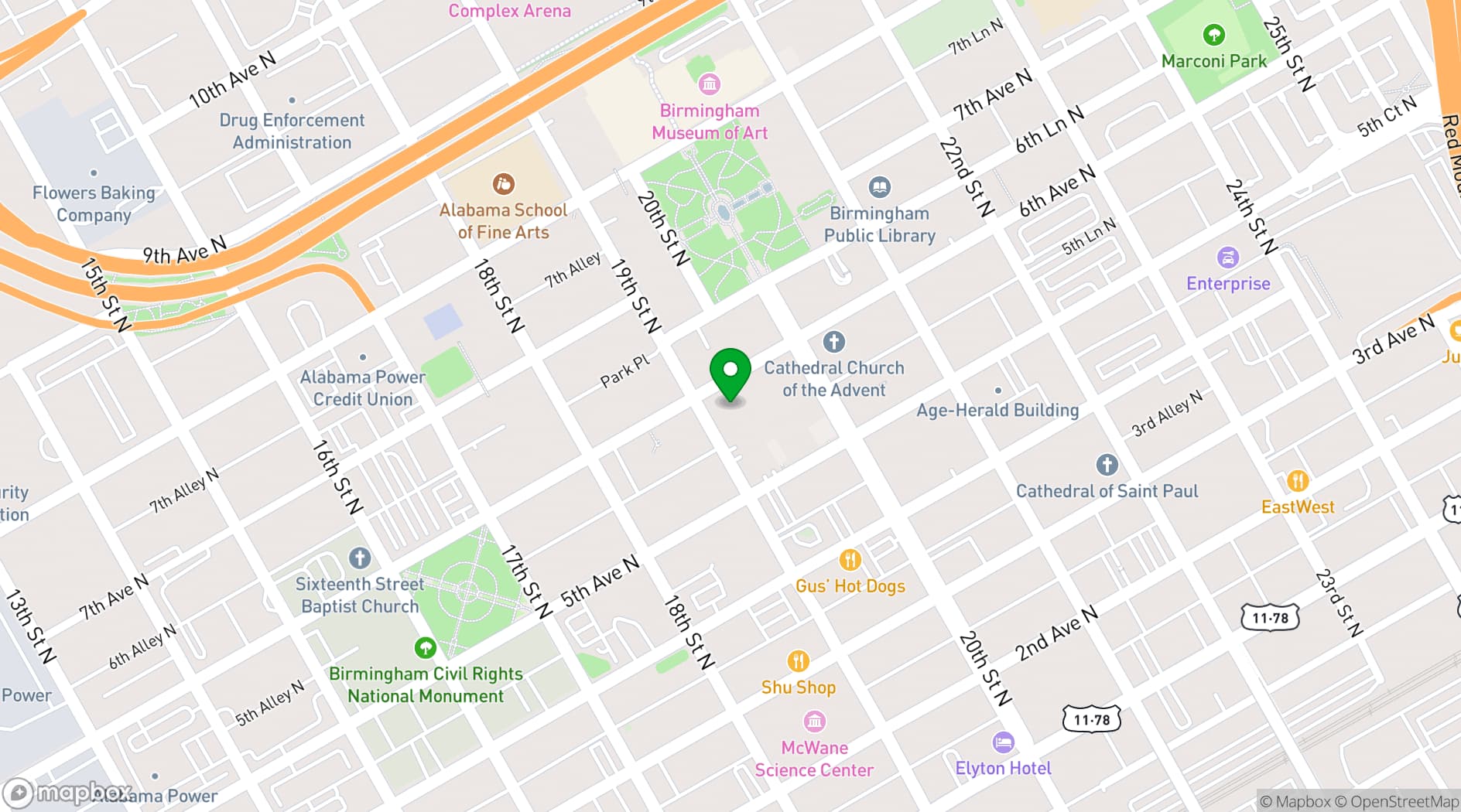Map showing City Club Birmingham
