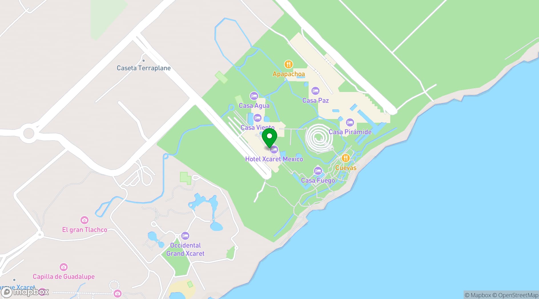 Map showing Hotel Xcaret México