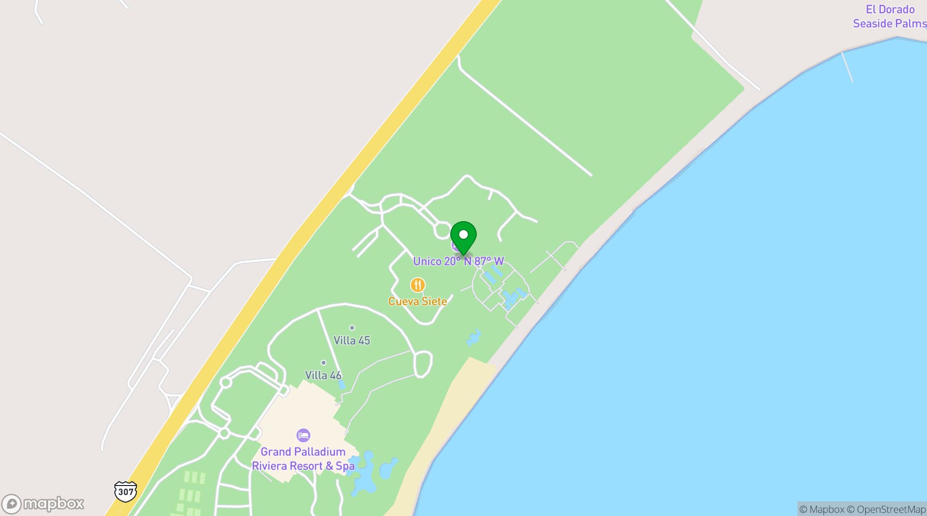 Map showing Unico 20º 87º Hotel Riviera Maya