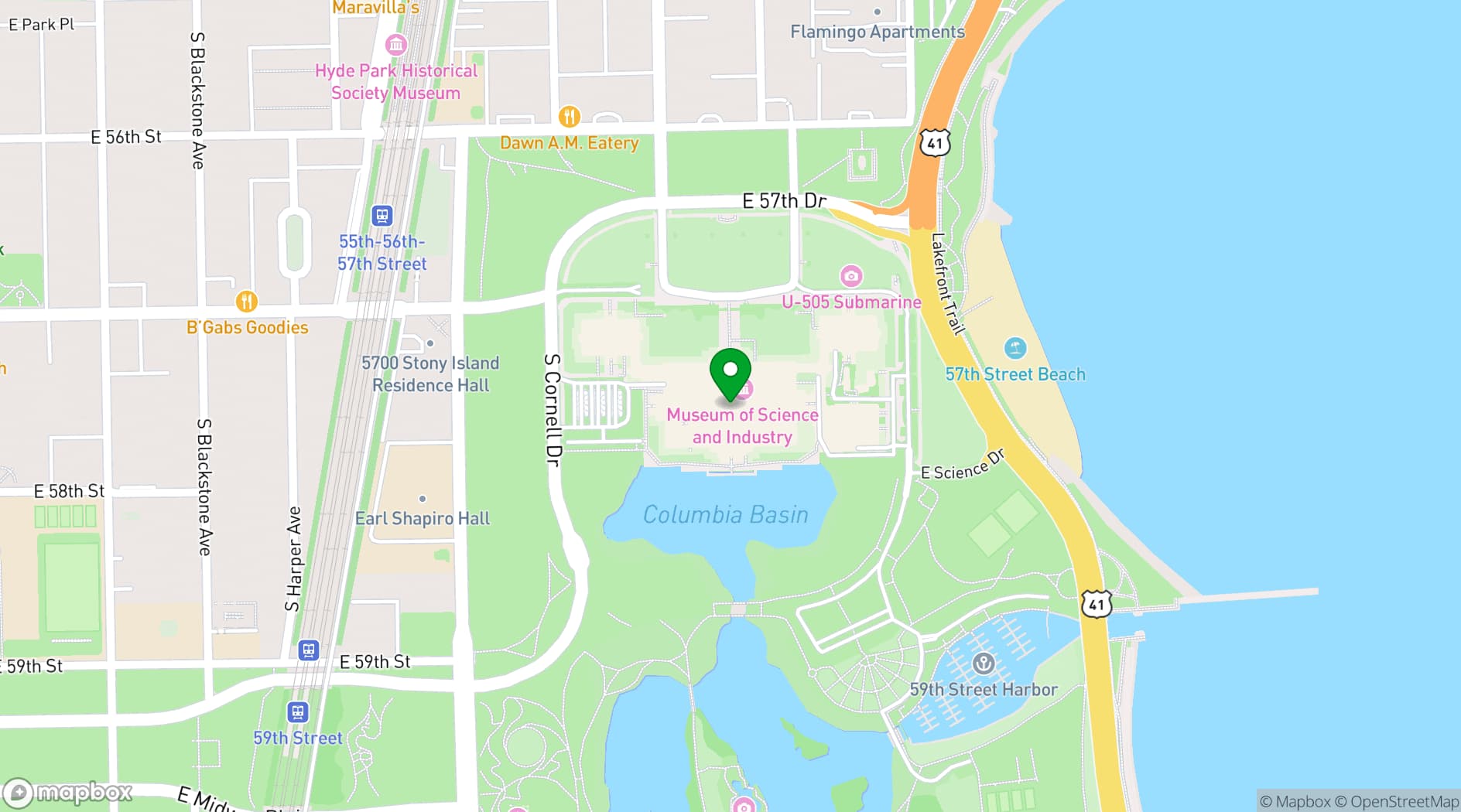 Map showing Griffin Museum of Science and Industry