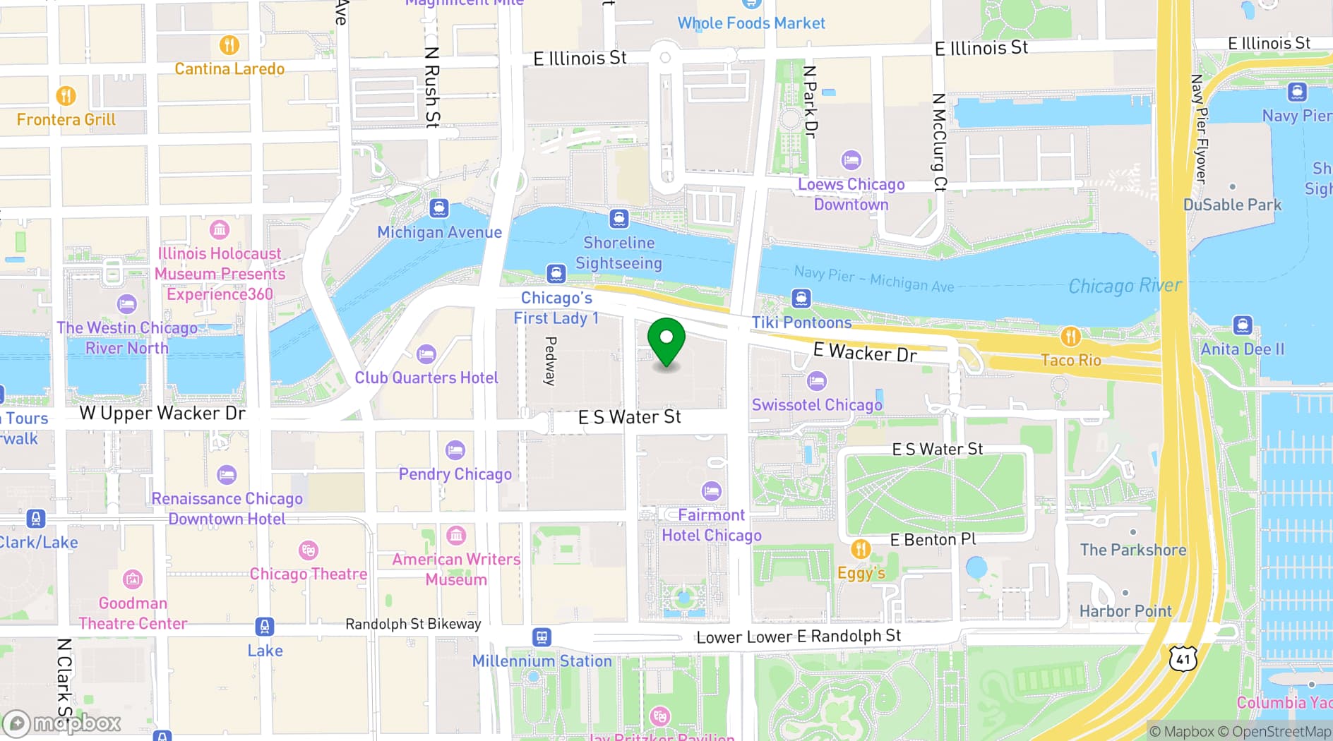 Map showing Hyatt Regency Chicago