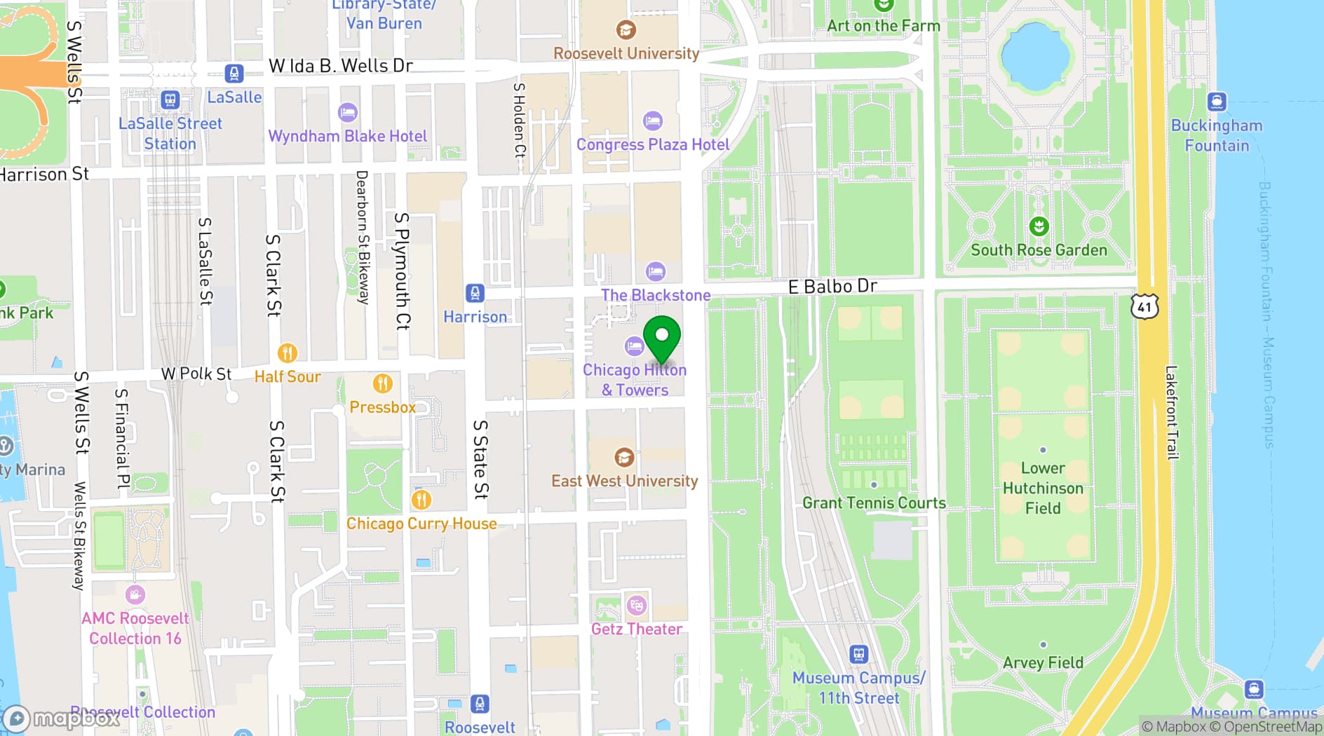 Map showing Hilton Chicago