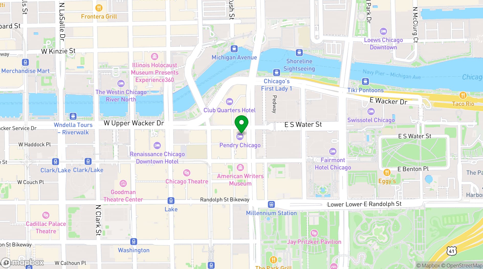 Map showing The Pendry Chicago
