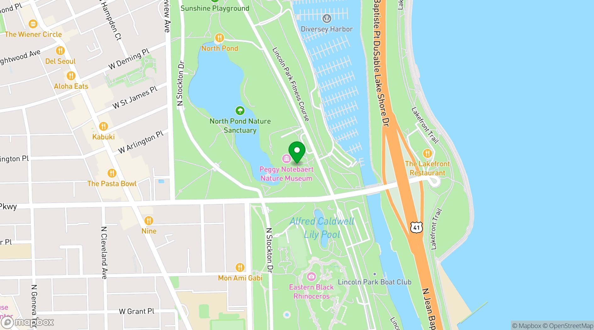 Map showing Peggy Notebaert Nature Museum