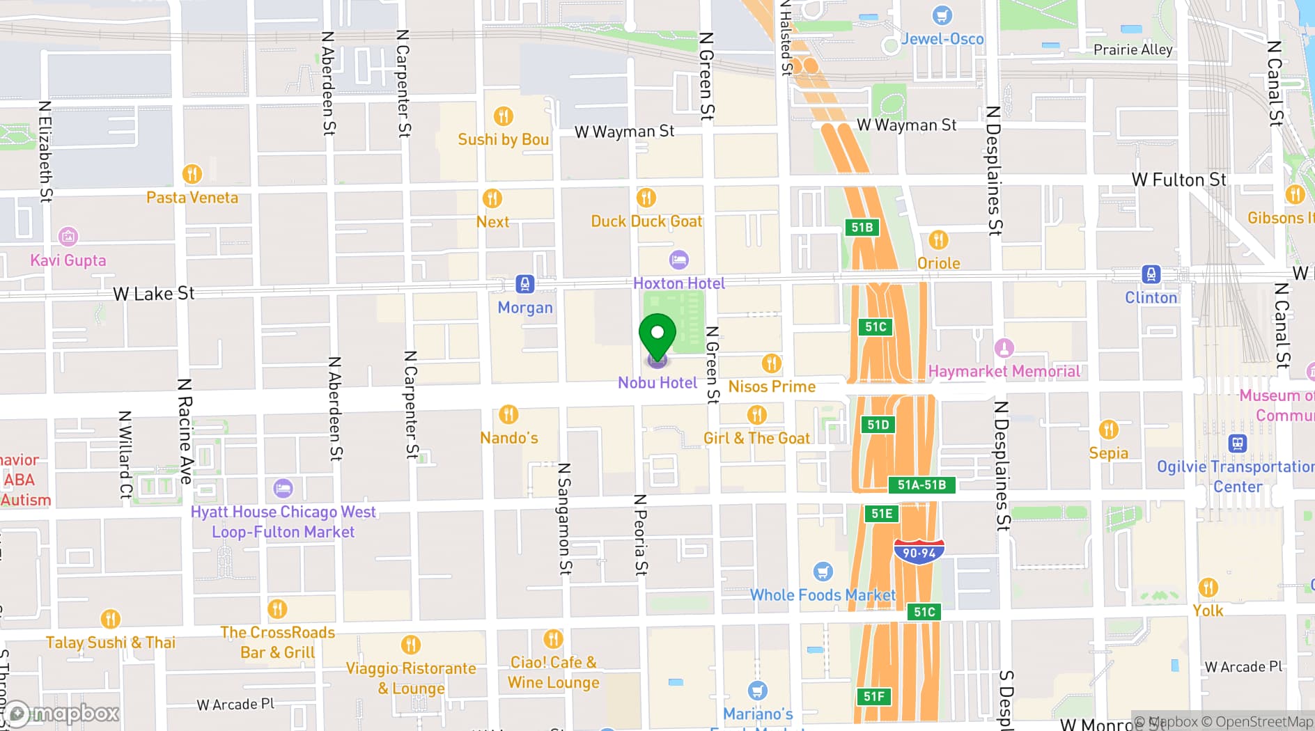 Map showing Nobu Hotel Chicago