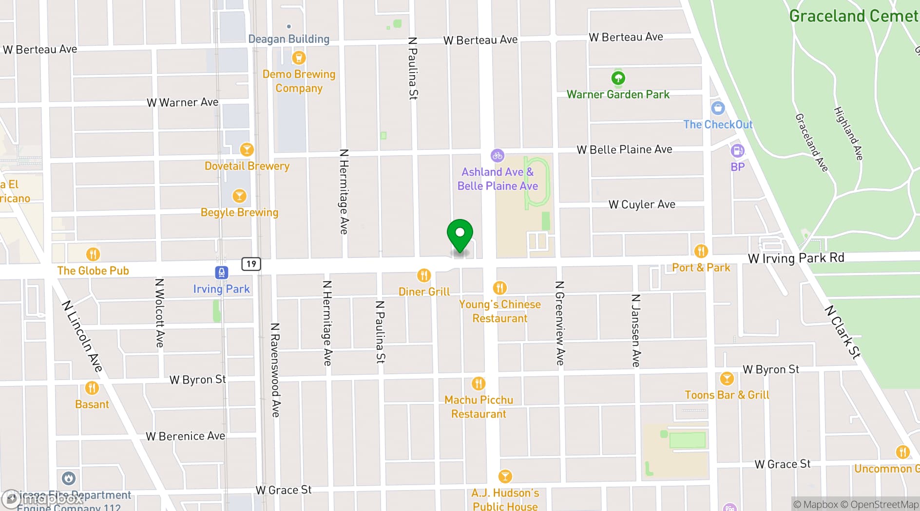 Map showing Long Room Chicago