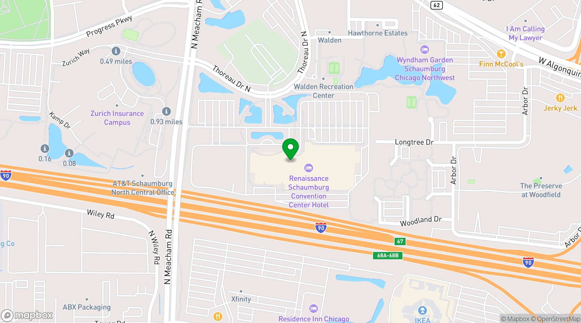 Map showing Renaissance Schaumburg Convention Center Hotel