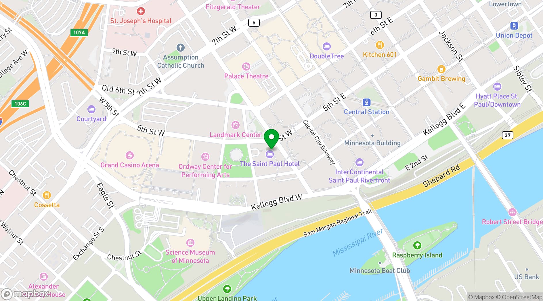 Map showing The Saint Paul Hotel