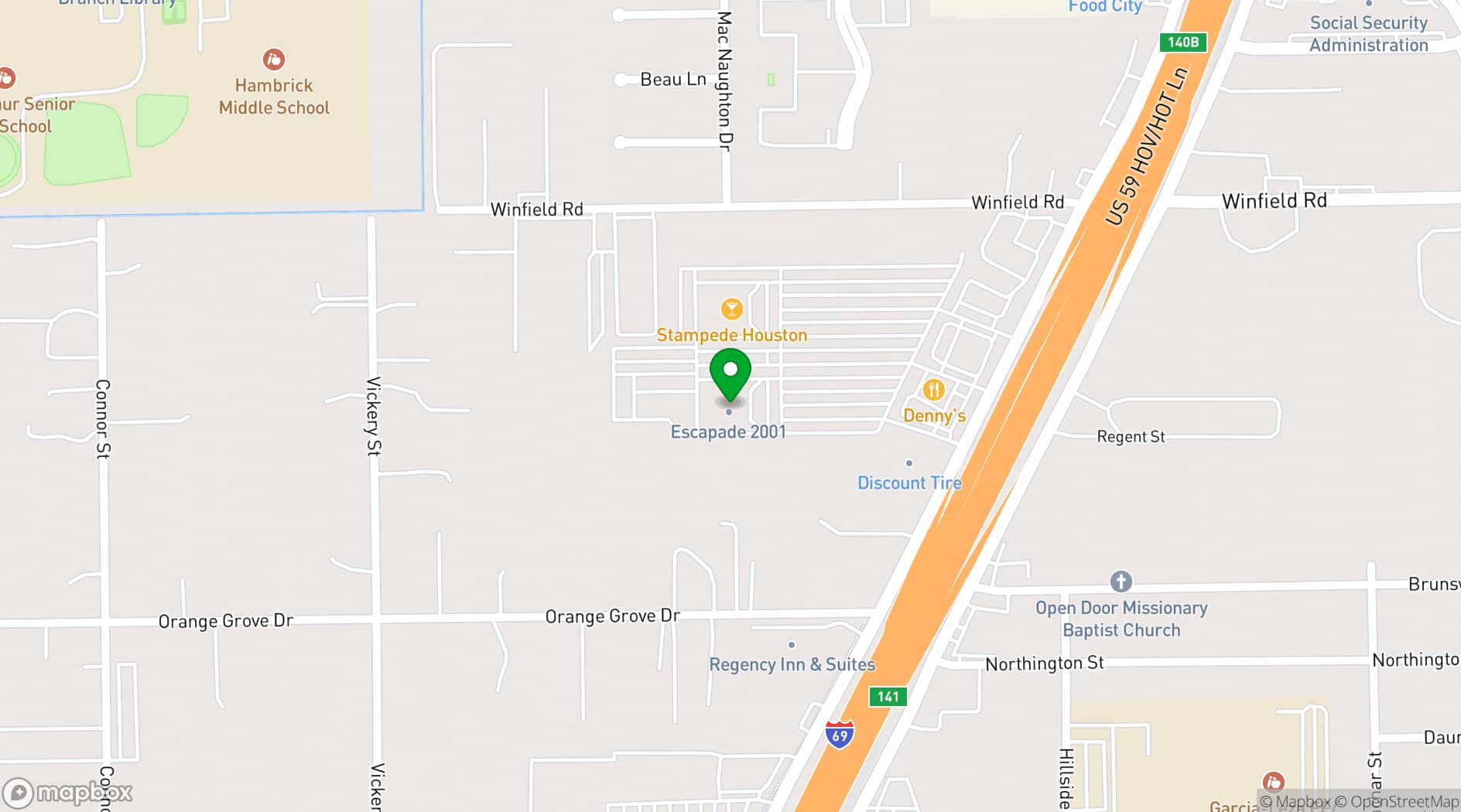 Map showing Escapade Event Centre