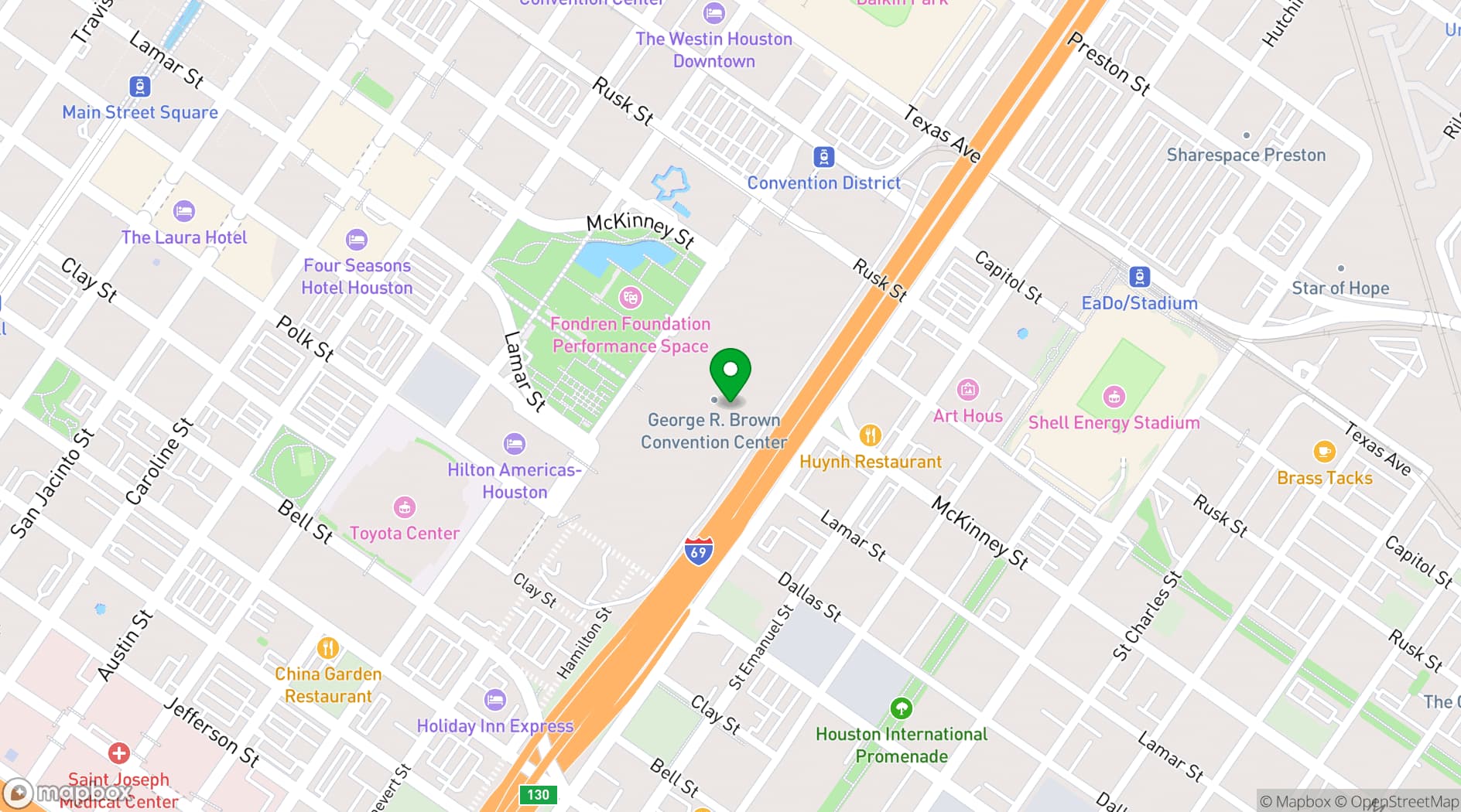 Map showing George R. Brown Convention Center