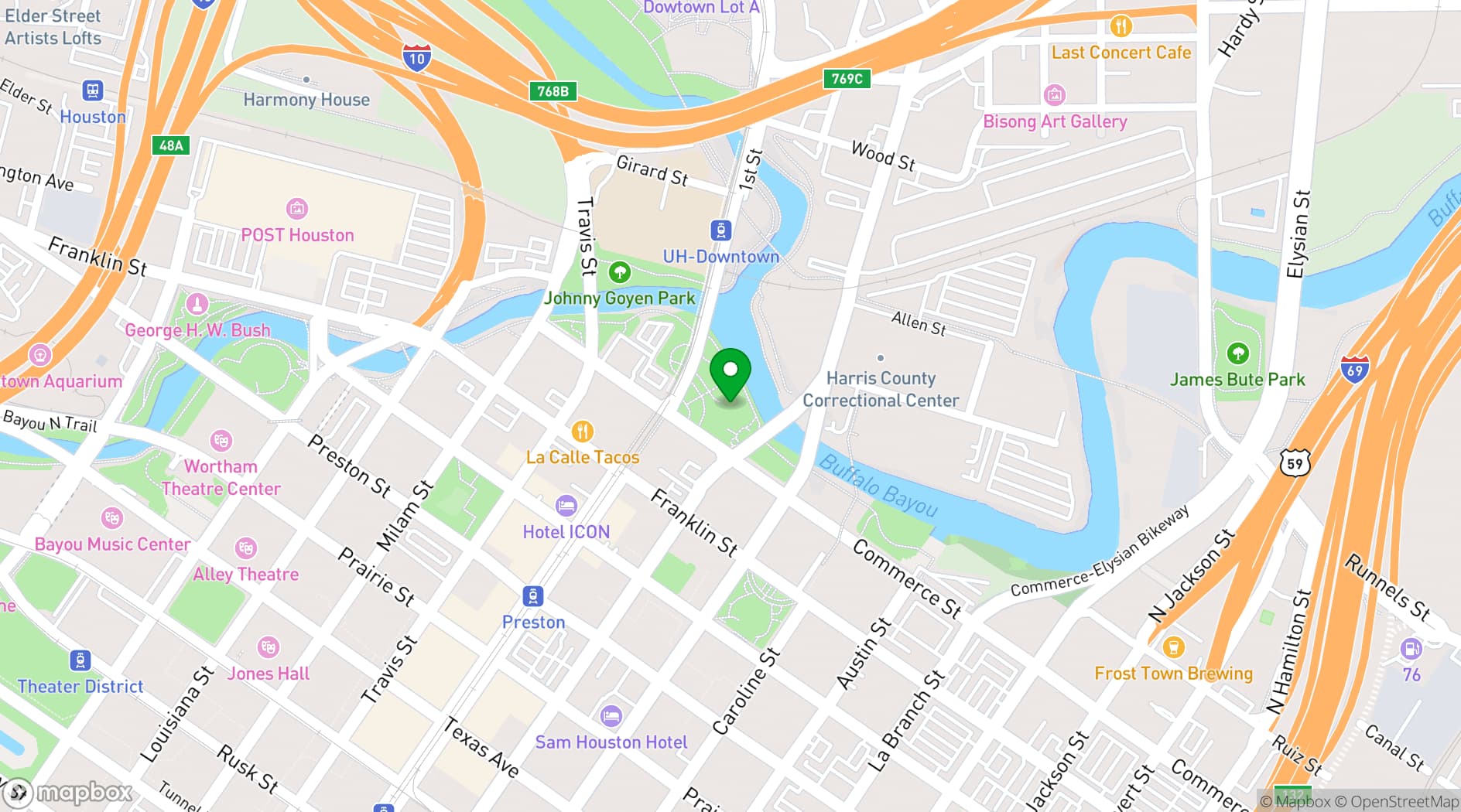 Map showing Buffalo Bayou Park