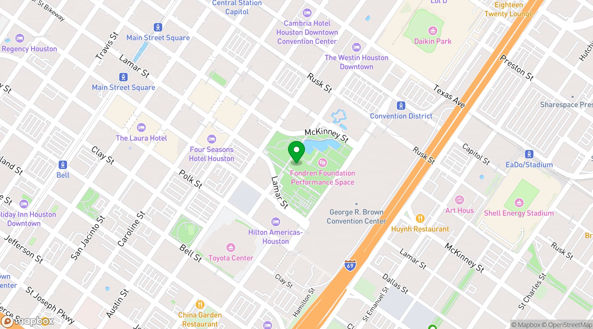 Map showing Discovery Green