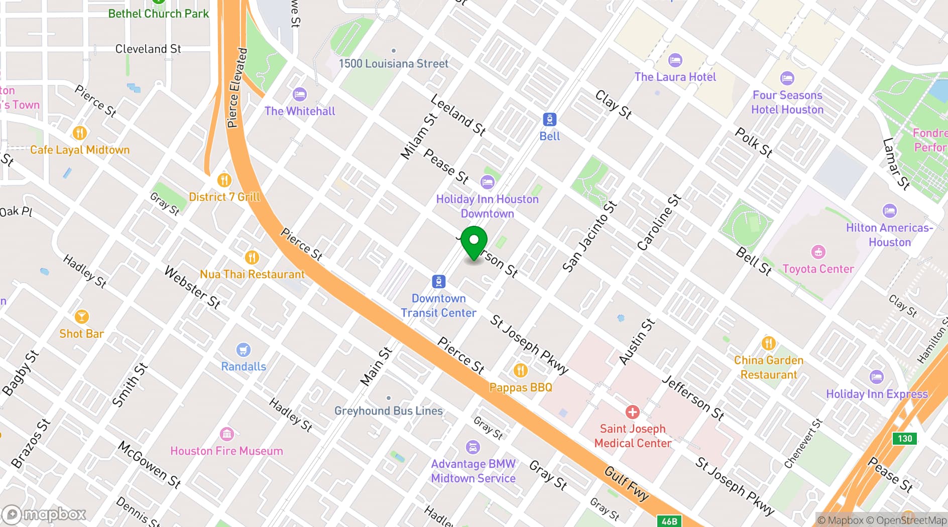 Map showing Houston Hispanic Chamber of Commerce