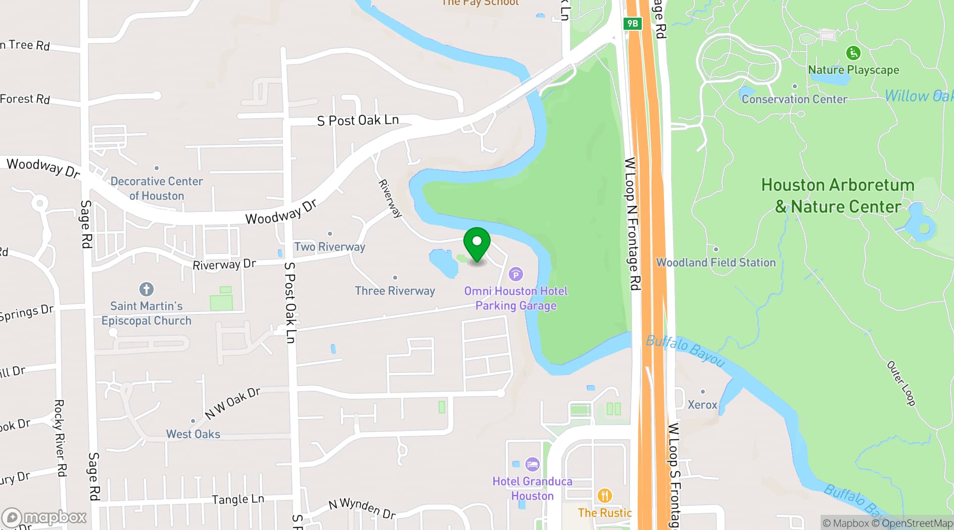 Map showing Omni Houston Hotel