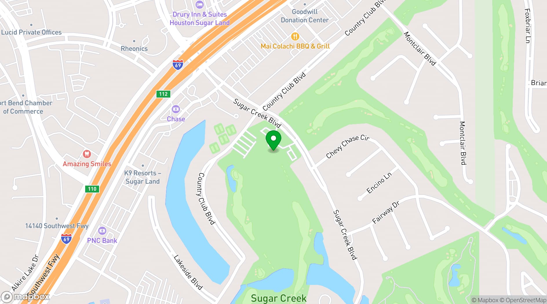 Map showing Sugar Creek Country Club