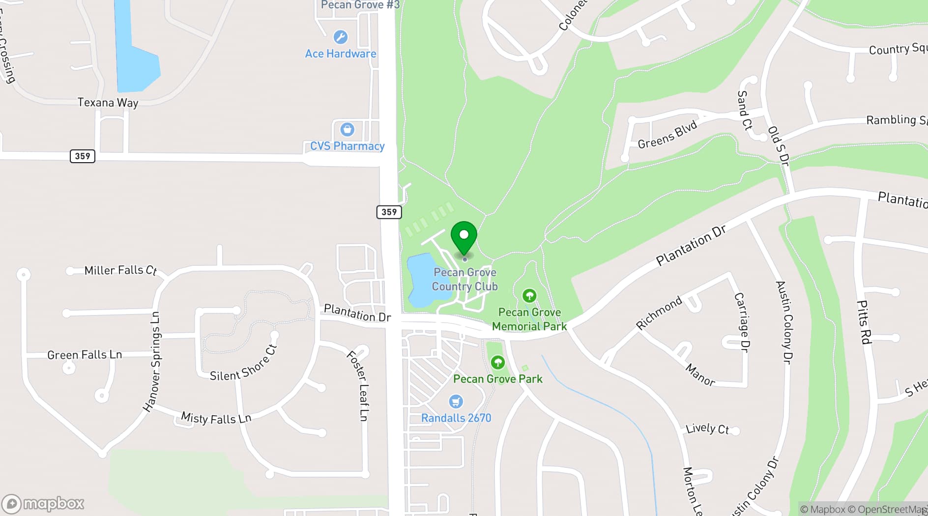 Map showing The Club at Pecan Grove