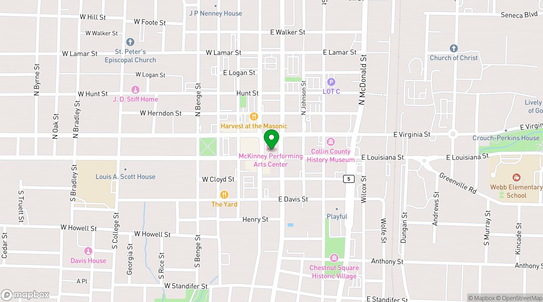 Map showing McKinney Performing Arts Center