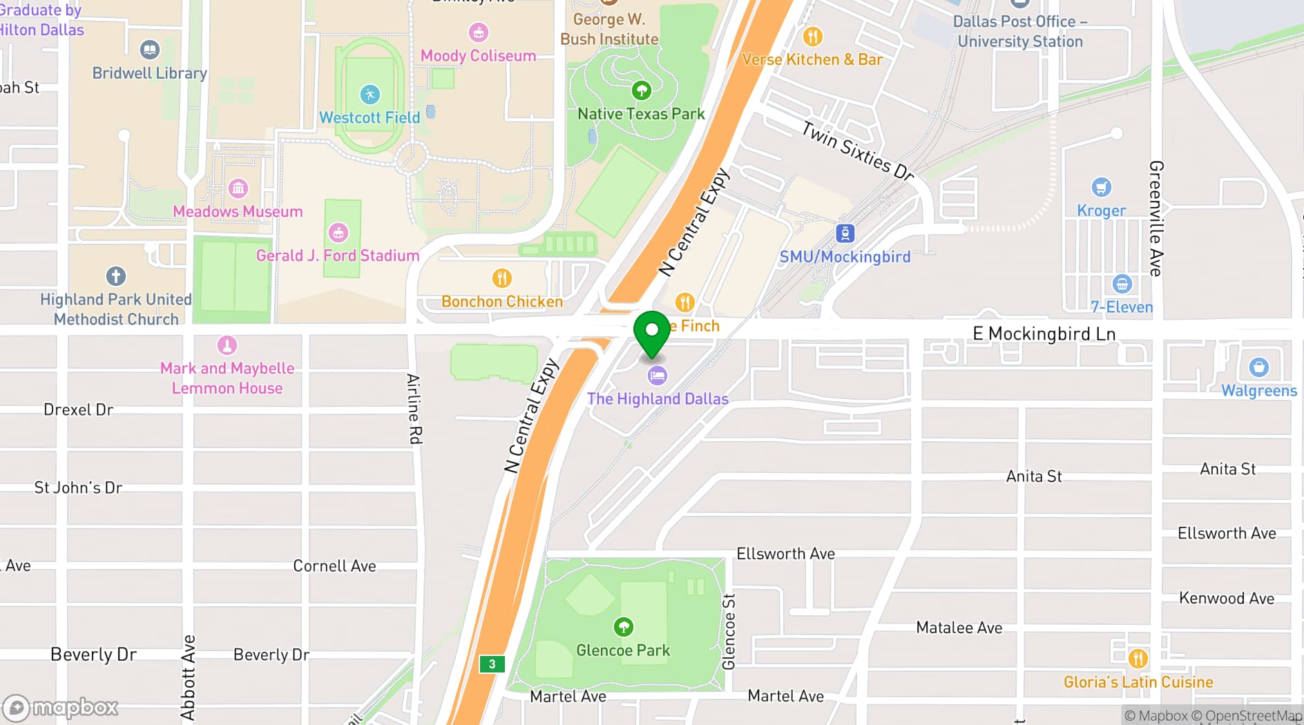 Map showing The Highland Dallas