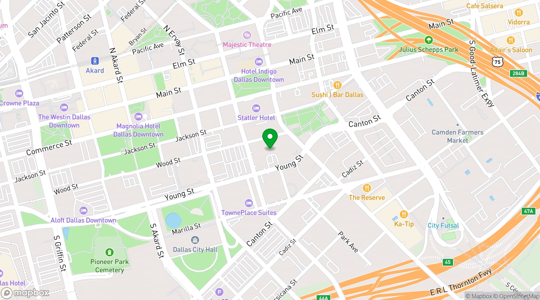 Map showing First Presbyterian Church of Dallas