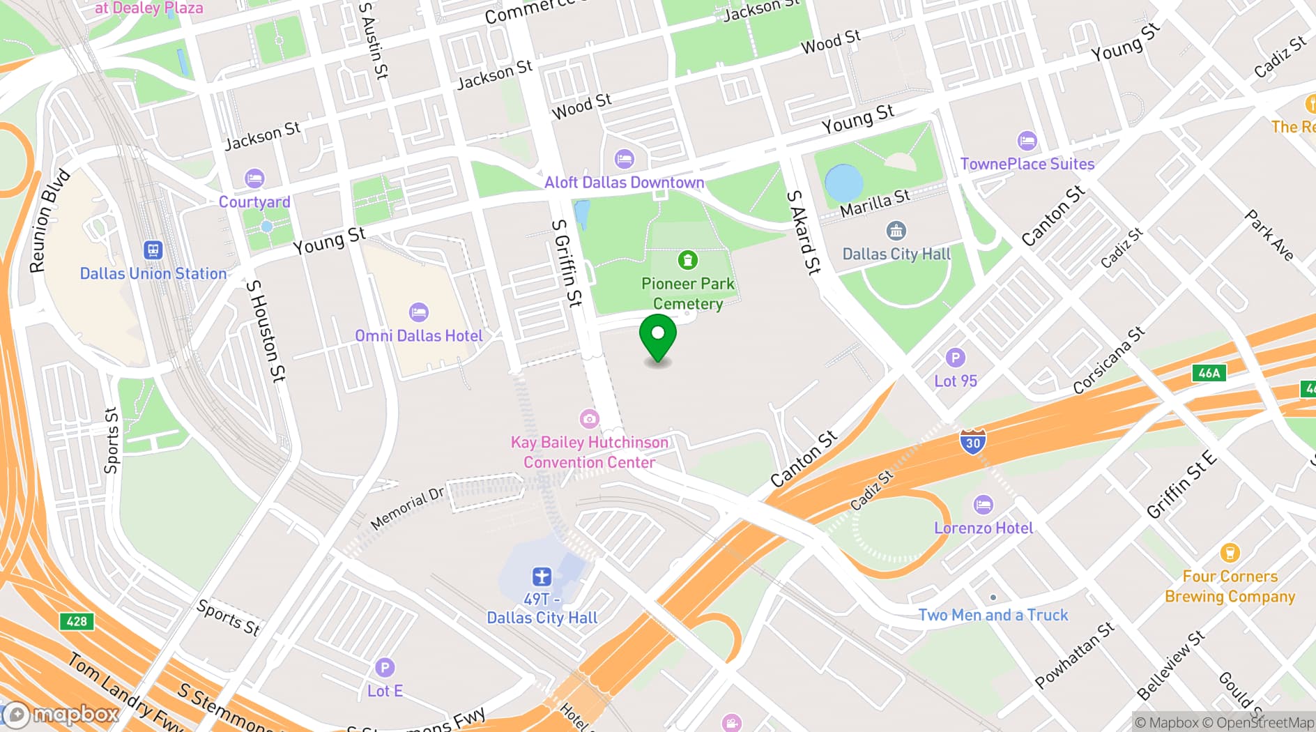 Map showing Kay Bailey Hutchison Convention Center Dallas 