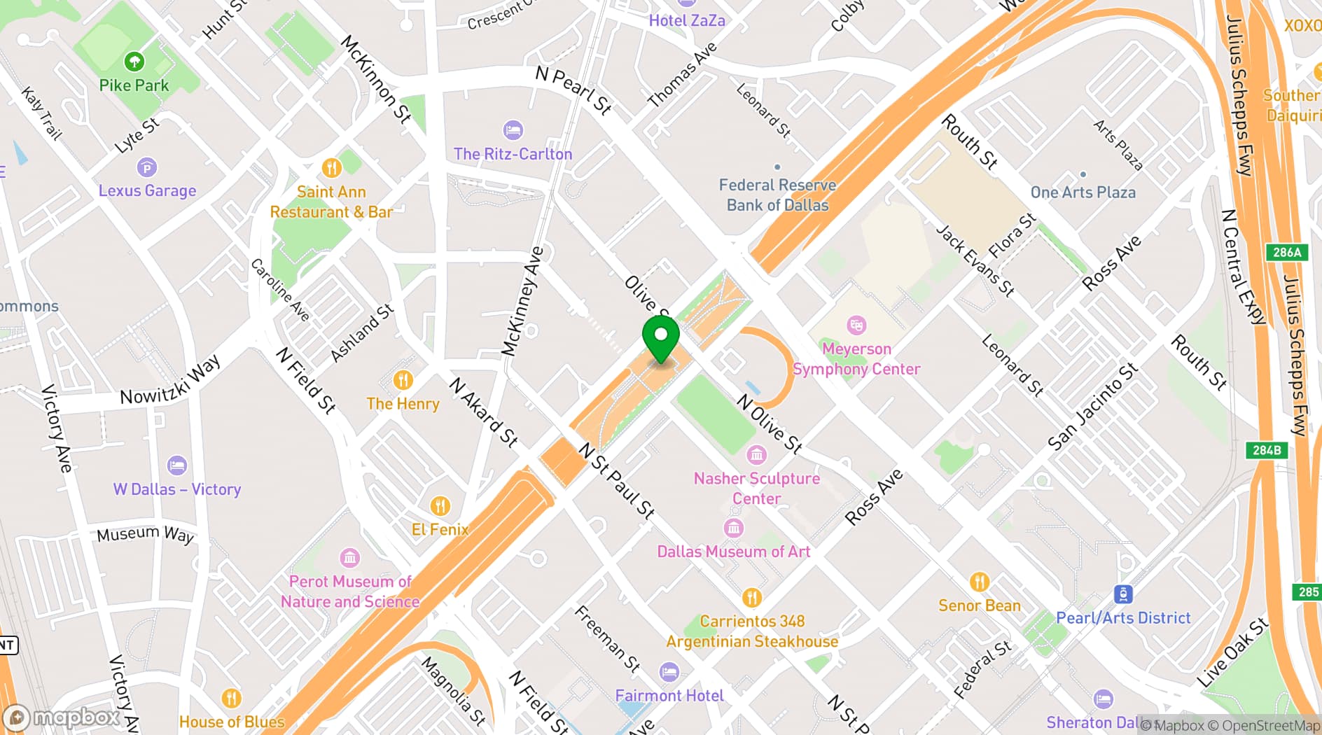 Map showing Klyde Warren Park