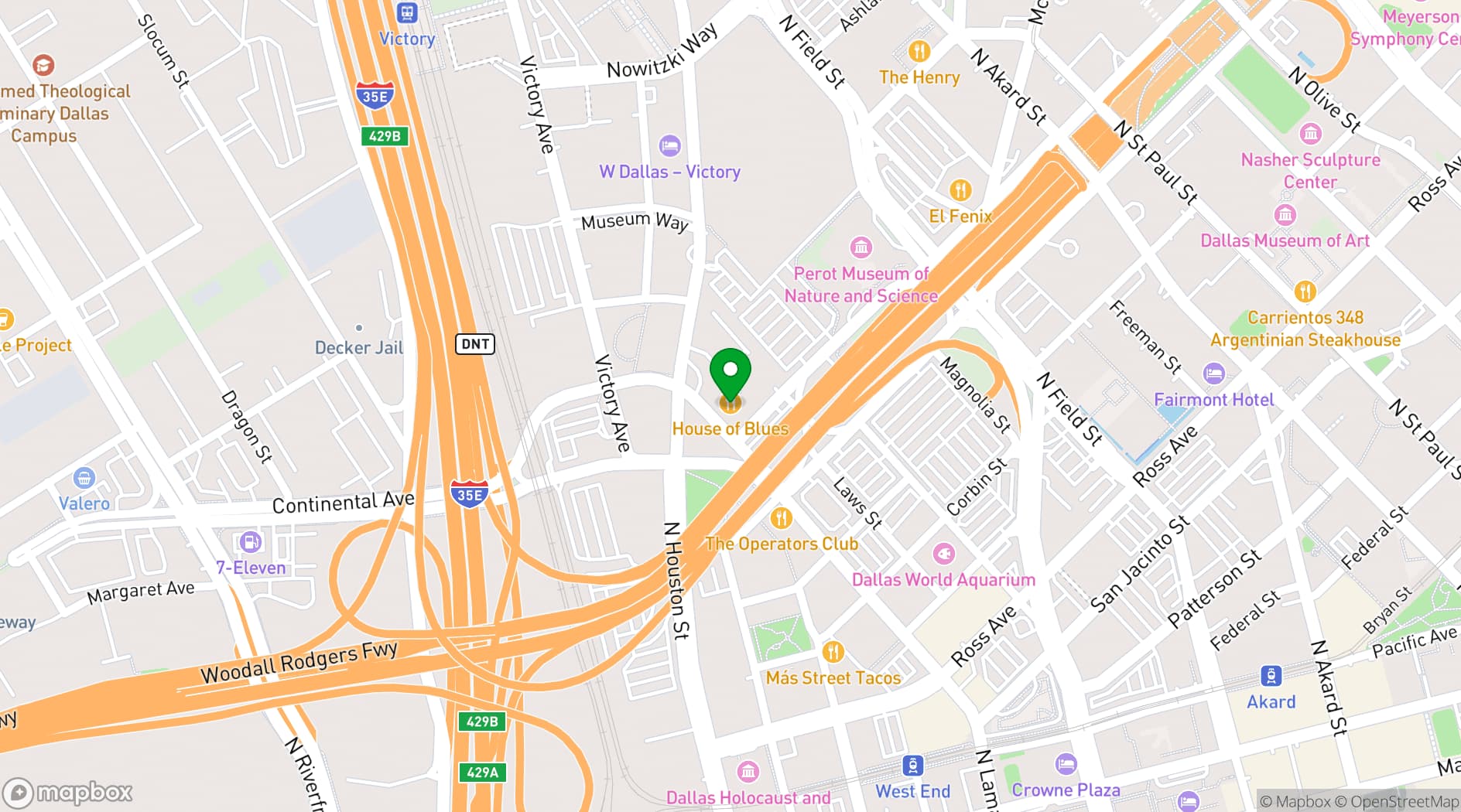 Map showing House of Blues Dallas