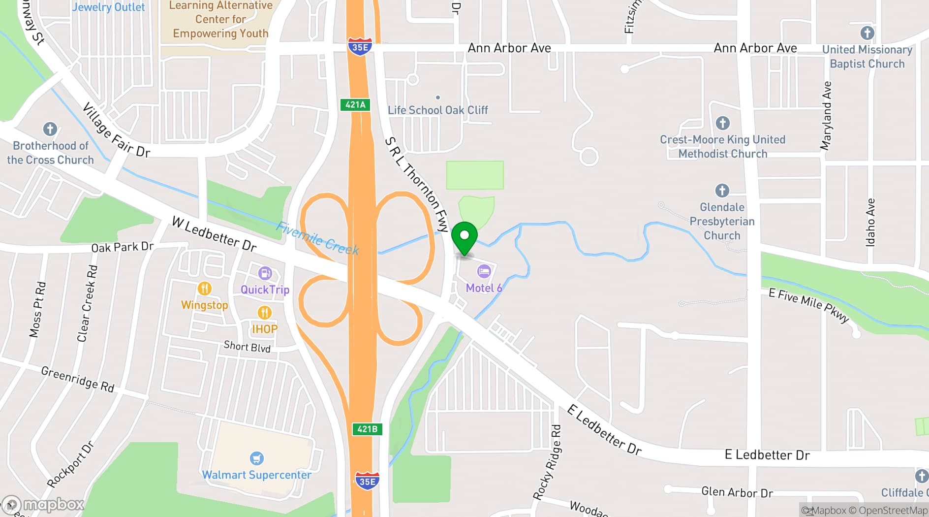 Map showing Motel 6 Dallas, TX - South