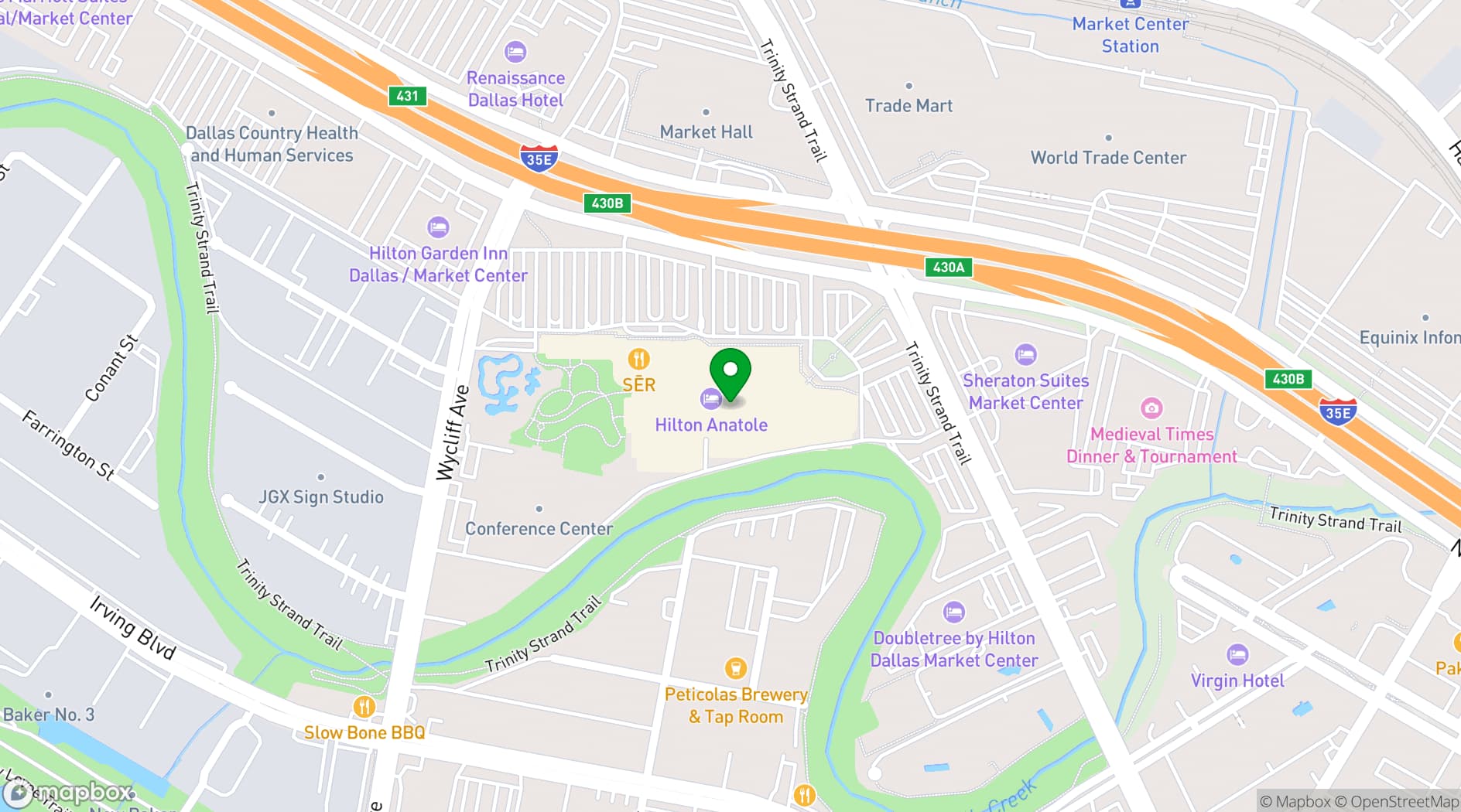 Map showing Hilton Anatole