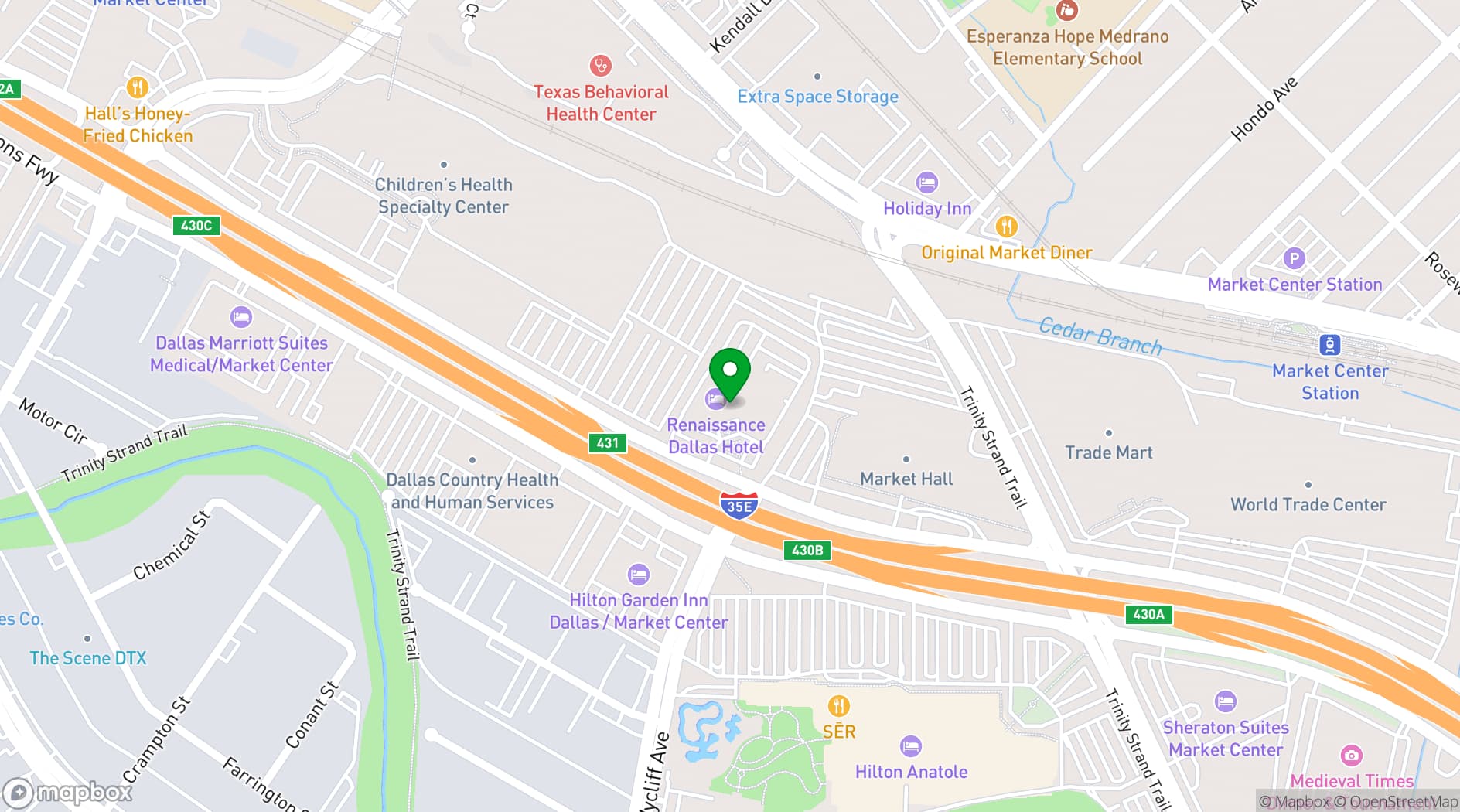 Map showing Renaissance Dallas Hotel