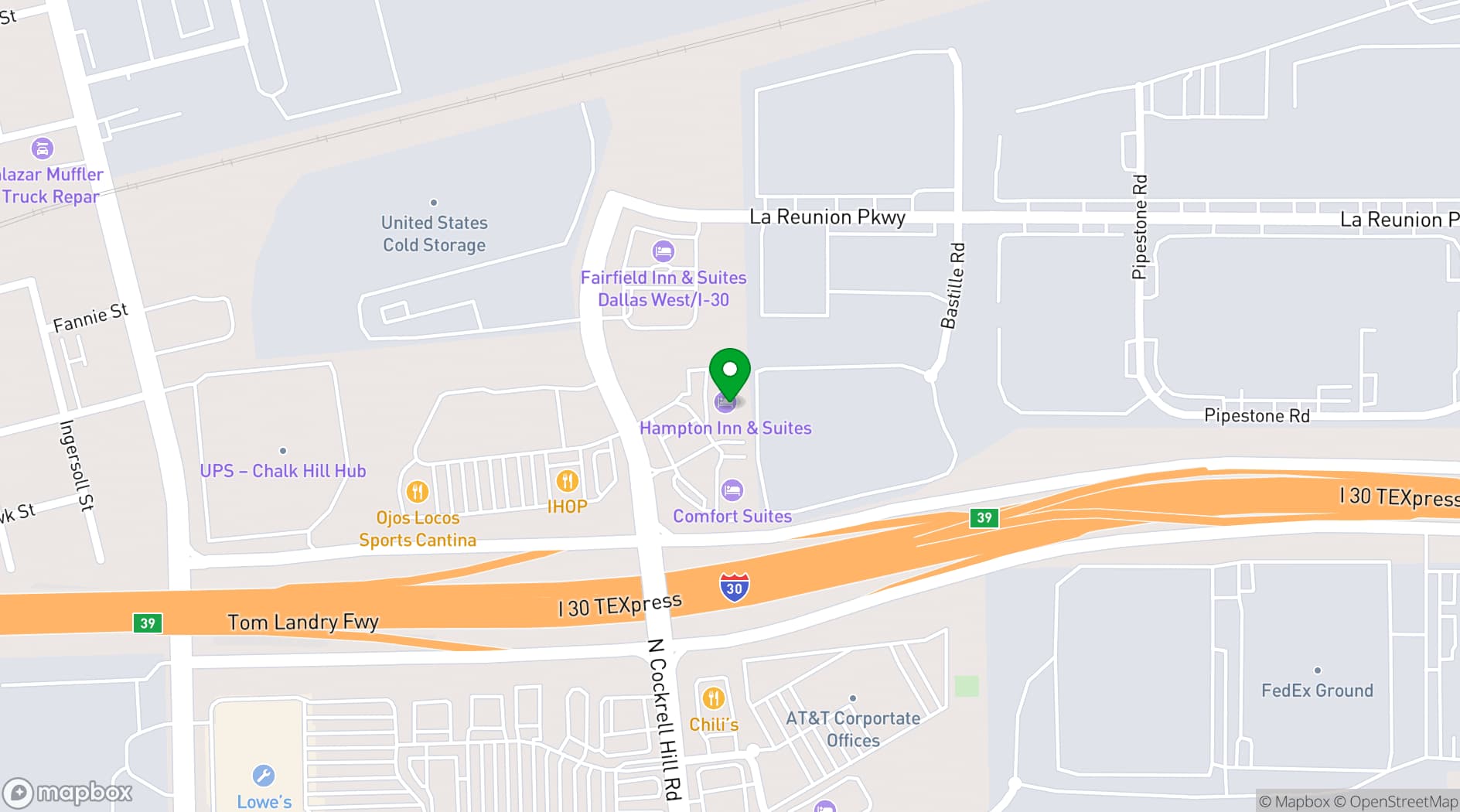 Map showing Hampton Inn & Suites Dallas I-30 Cockrell Hill