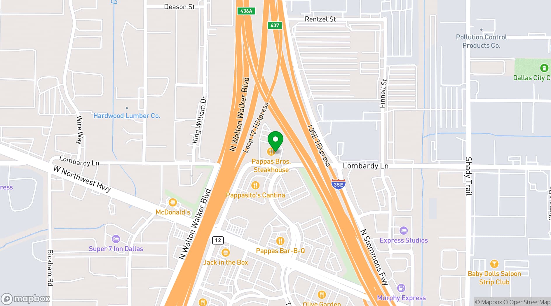 Map showing Pappas Bros. Steakhouse