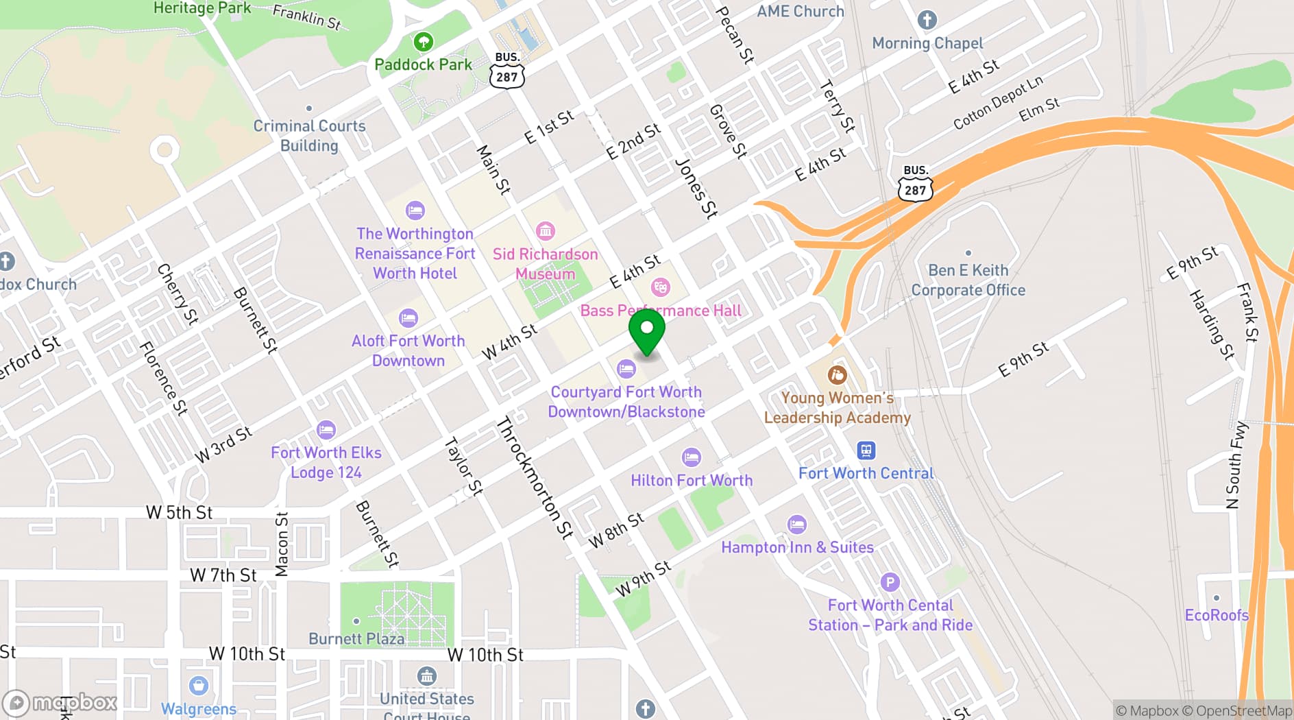 Map showing Hilton Fort Worth