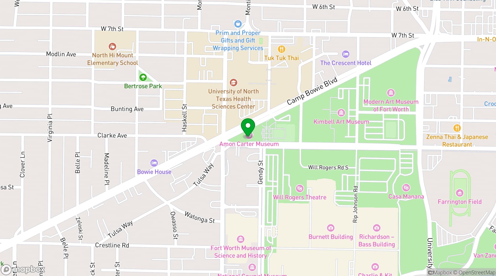 Map showing Amon Carter Museum of American Art