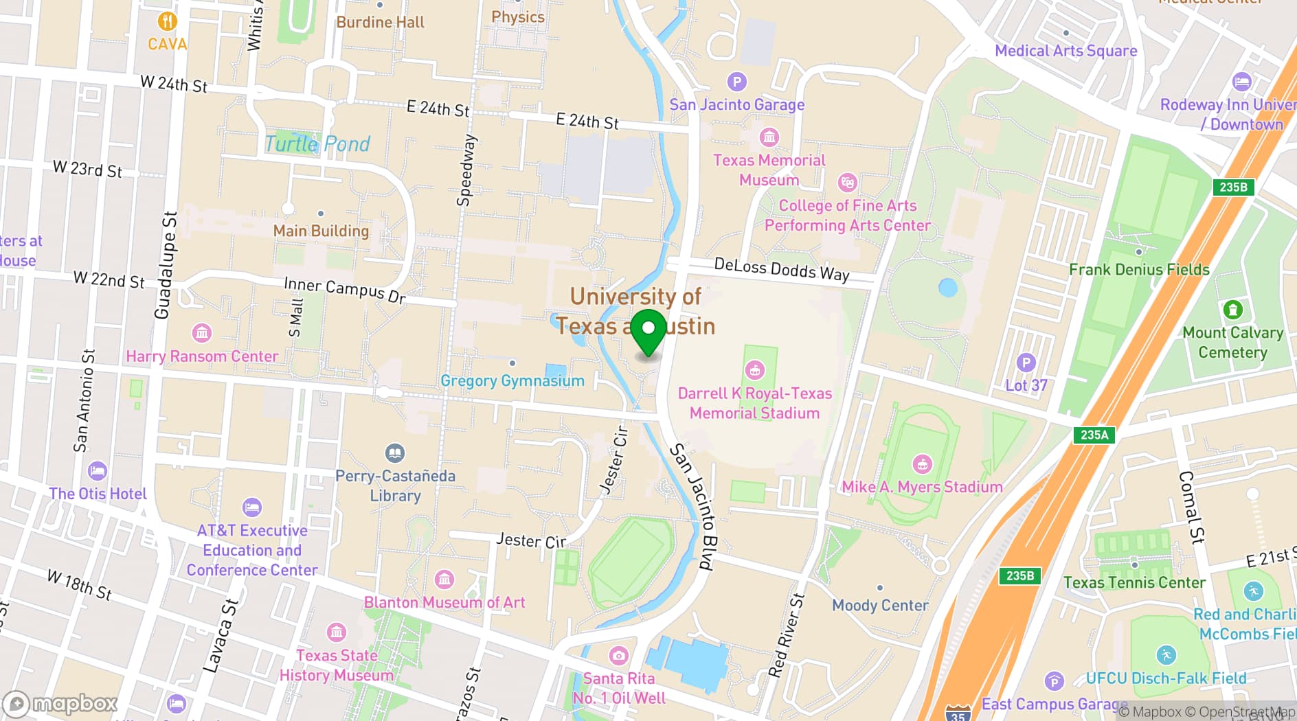 Map showing Etter-Harbin Alumni Center