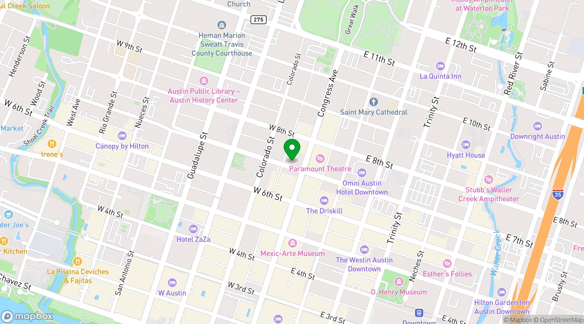 Map showing The Contemporary Austin