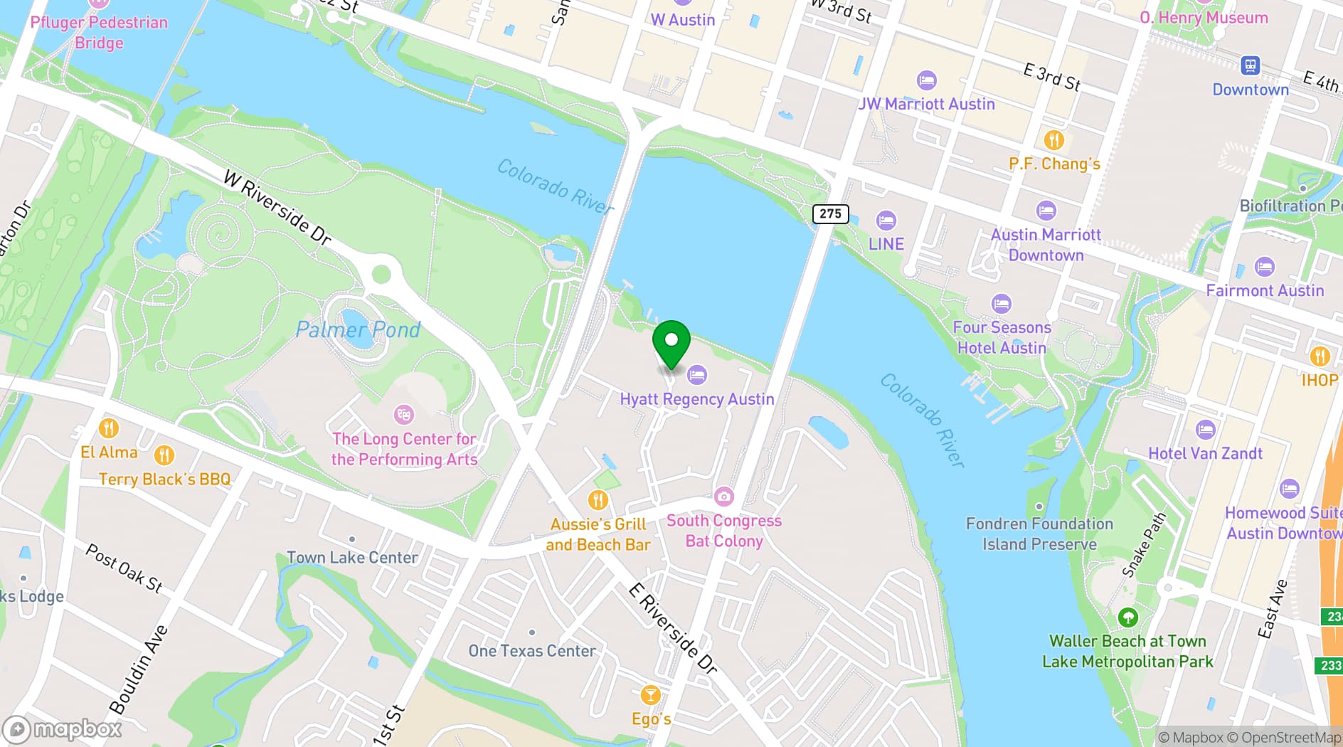 Map showing Hyatt Regency Austin