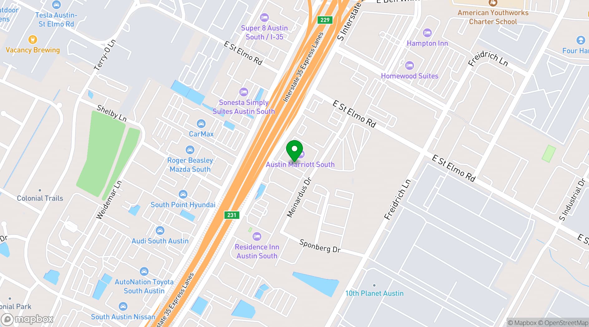 Map showing Austin Marriott South