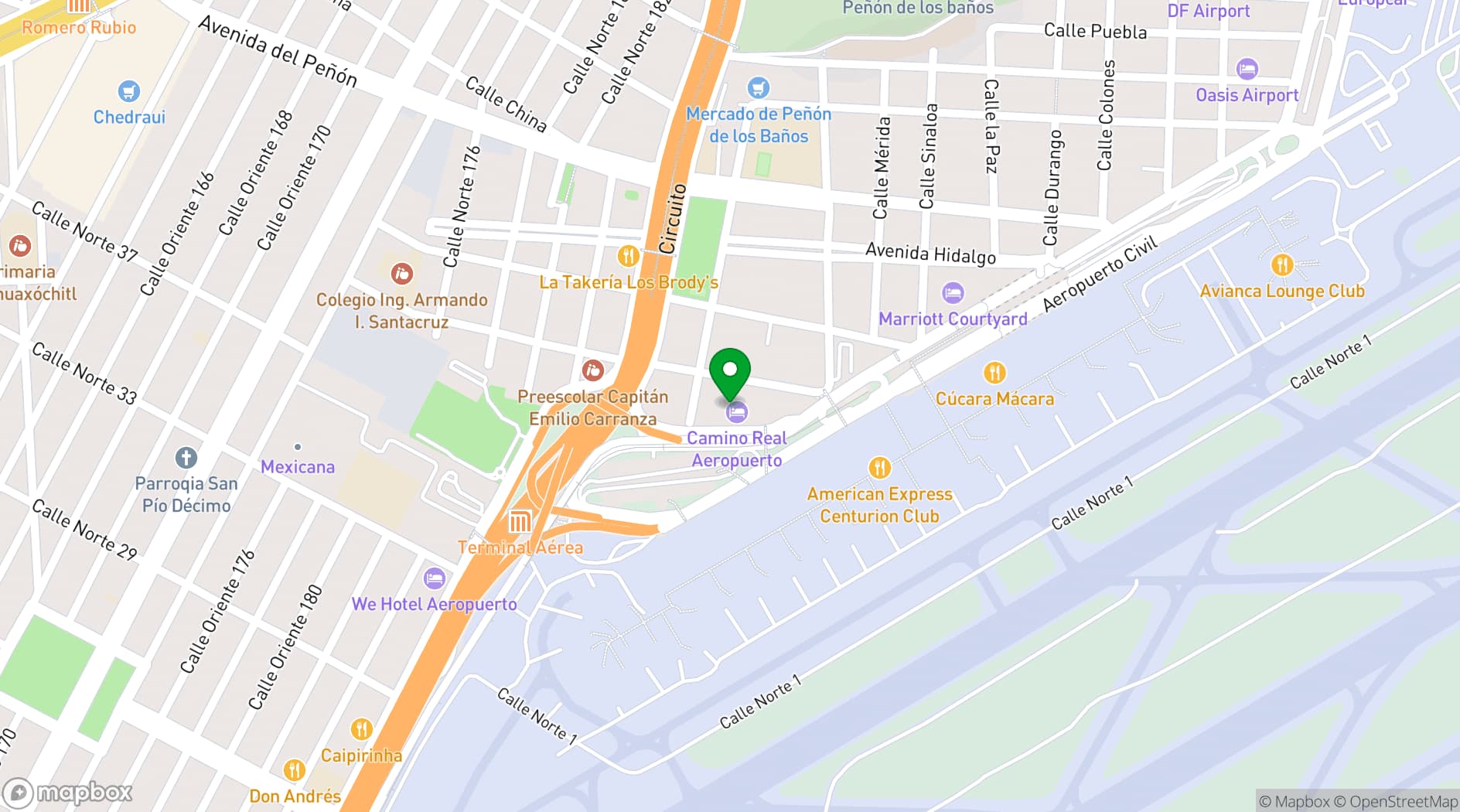 Map showing Camino Real Aeropuerto México