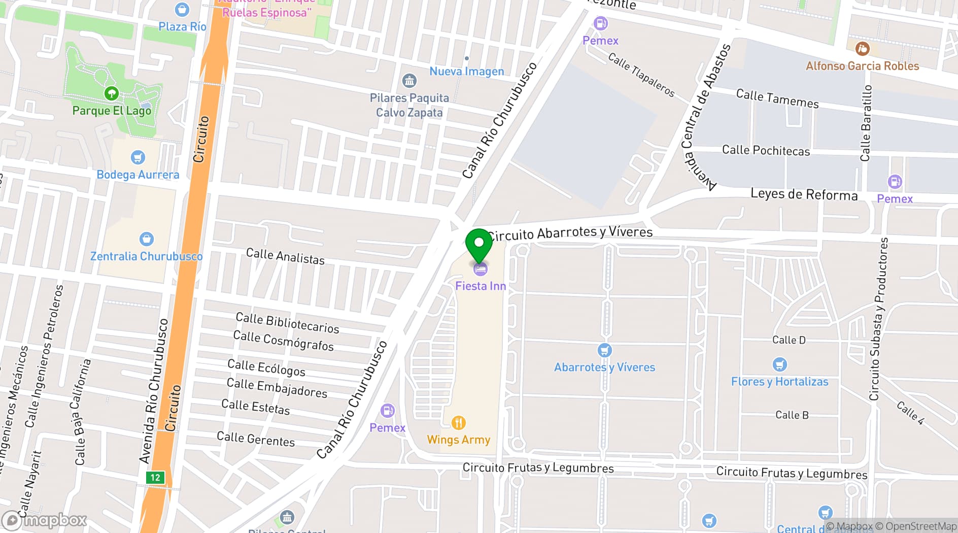 Map showing Fiesta Inn Plaza Central Aeropuerto